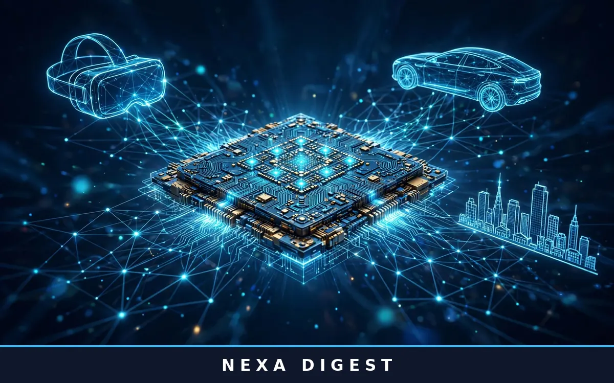 Biggest tech trends 2026 explained simply — humanoid robot with AI, security, and chip icons