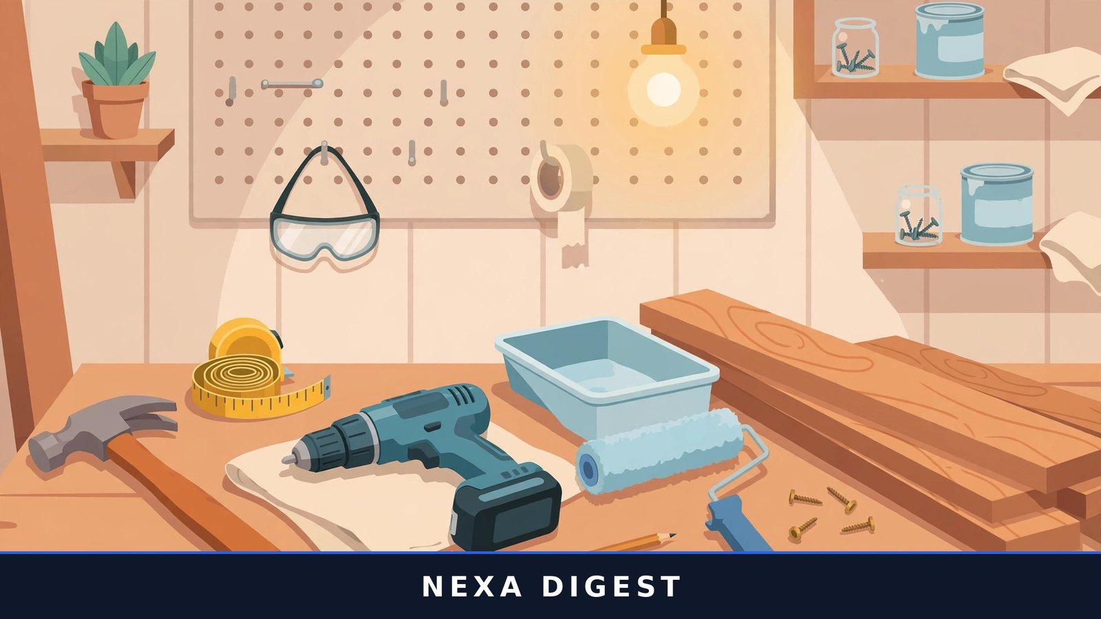 Beginner doing easy DIY home projects for beginners: painting an accent wall and installing cabinet hardware in a bright living room