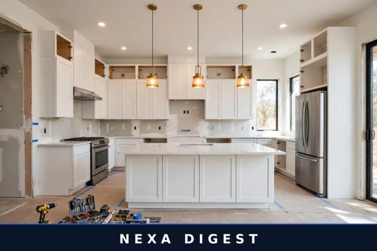 Modern kitchen remodel in progress showing new cabinets, quartz island and stainless appliances — kitchen remodel cost guide for 2026 budgets