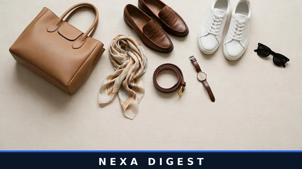 Fashion tips: flat lay of capsule wardrobe basics in neutral colors