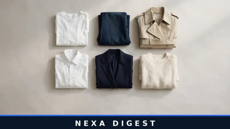 Fashion tips: flat lay of capsule wardrobe basics in neutral colors