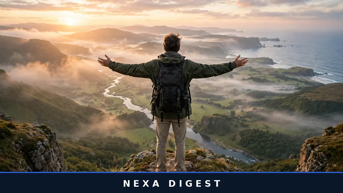 Traveler using proven ways to travel cheap on a scenic mountain trip