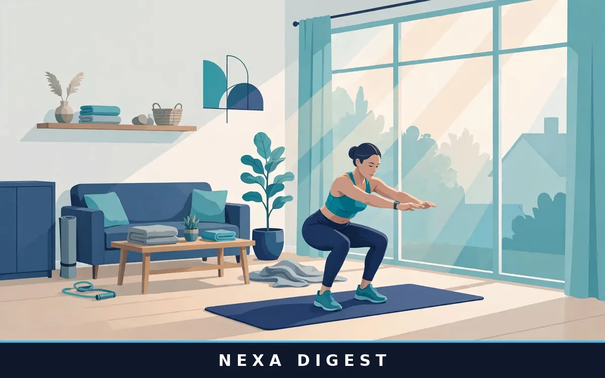 Person doing home workouts for beginners with no equipment in a bright living room